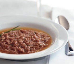 Truffled Red Wine Risotto with Parmesan Broth